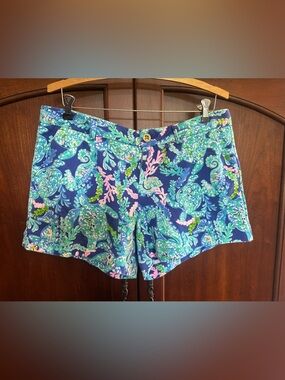 Callahan Knit shorts -Corsica Blue Turtle Villa- Size 14 - Lilly Pulitzer